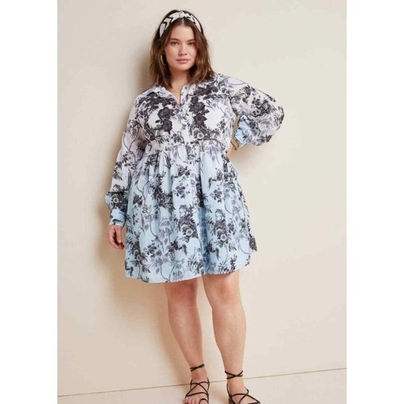 Anthropologie Dresses & Skirts - Anthropologie Lavinia White Blue Floral Embroidered Long Sleeve Shirtdress NWT